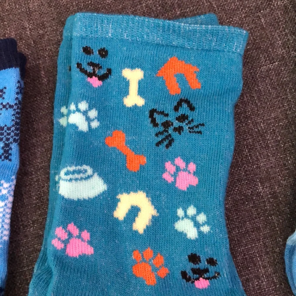 3 Pair Crew Ankle Socks L/XL 10/12  Robots/Hearts, Cat/Dog, Peace/Love/Joy New